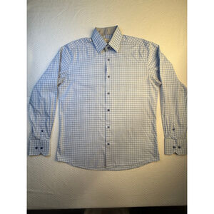 Men's Oxley Paris Blue White Gingham 100% Giza Cotton Dress Shirt M